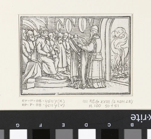 Chilkia leest de wetten voor aan koning Josia by Hans Holbein, print, 1538
