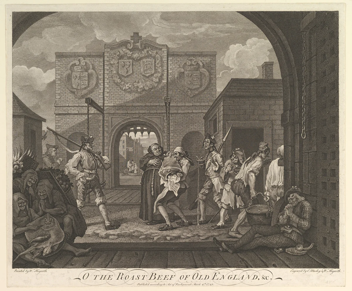 O the Roast Beef of Old England--The Gate of Calais by William Hogarth, print, 1749