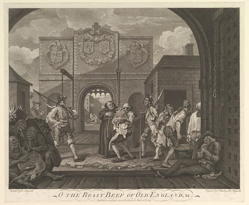 O the Roast Beef of Old England--The Gate of Calais by William Hogarth, print, 1749