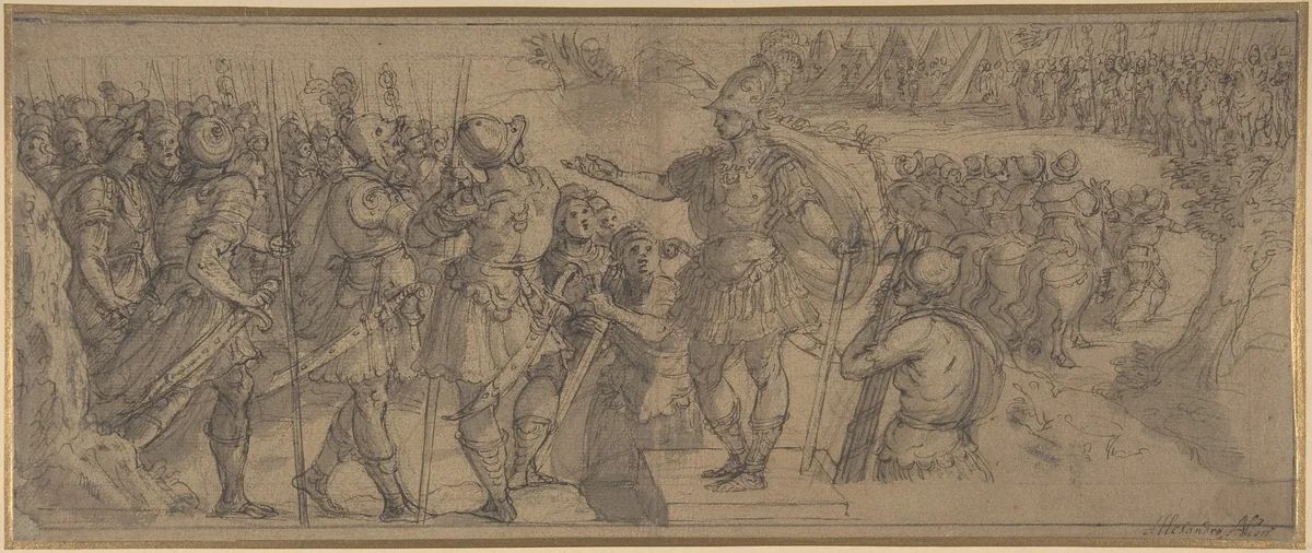 Design for a Narrative Frieze: A Commander Addressing His Troops by Alessandro Allori, drawing, 1535-1607