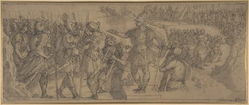 Design for a Narrative Frieze: A Commander Addressing His Troops by Alessandro Allori, drawing, 1535-1607