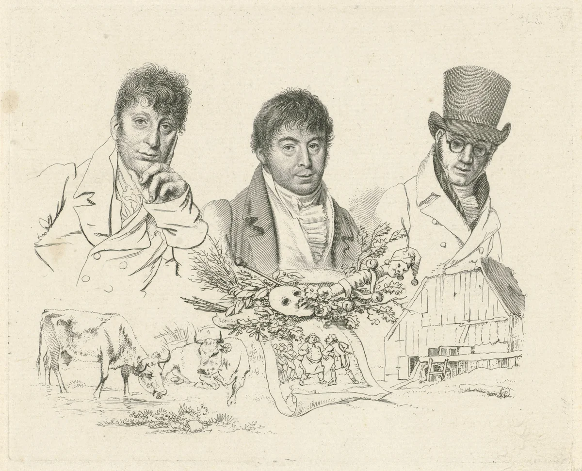 Portretten van H. Stokvisch, J. Smies en D. Kerkhoff by Jacob Ernst Marcus, print, 1811