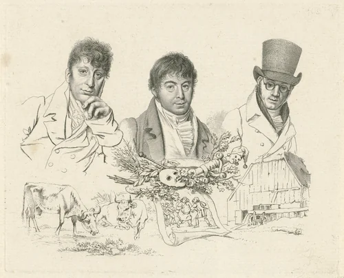 Portretten van H. Stokvisch, J. Smies en D. Kerkhoff by Jacob Ernst Marcus, print, 1811