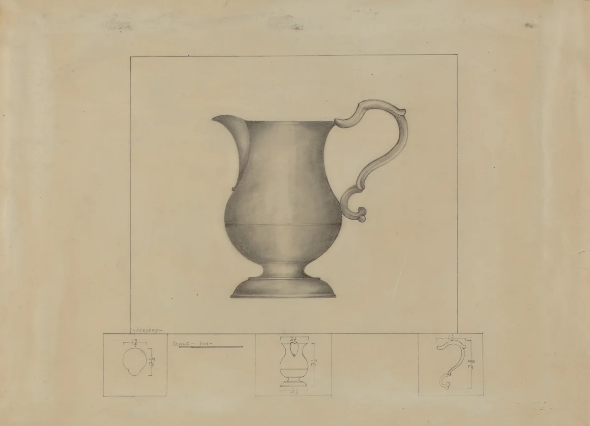 Pewter Creamer by Henry Meyers, index of american design, 1937