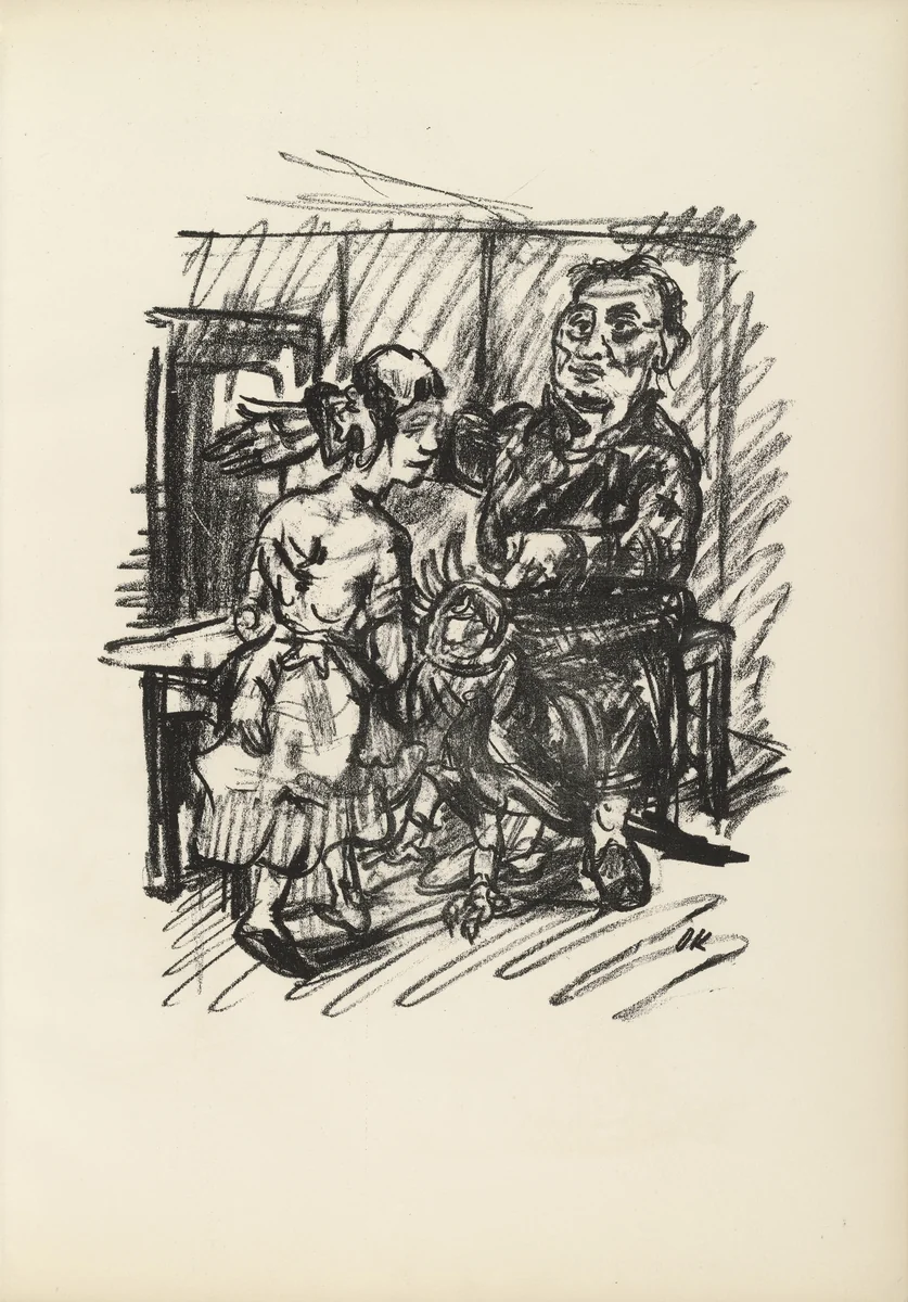 Job, Chambermaid and Parrot (Hiob, Kammerjungfrau und Papagei) (plate, page 7) from Hiob (Job) by Oskar Kokoschka, illustrated book, 1916
