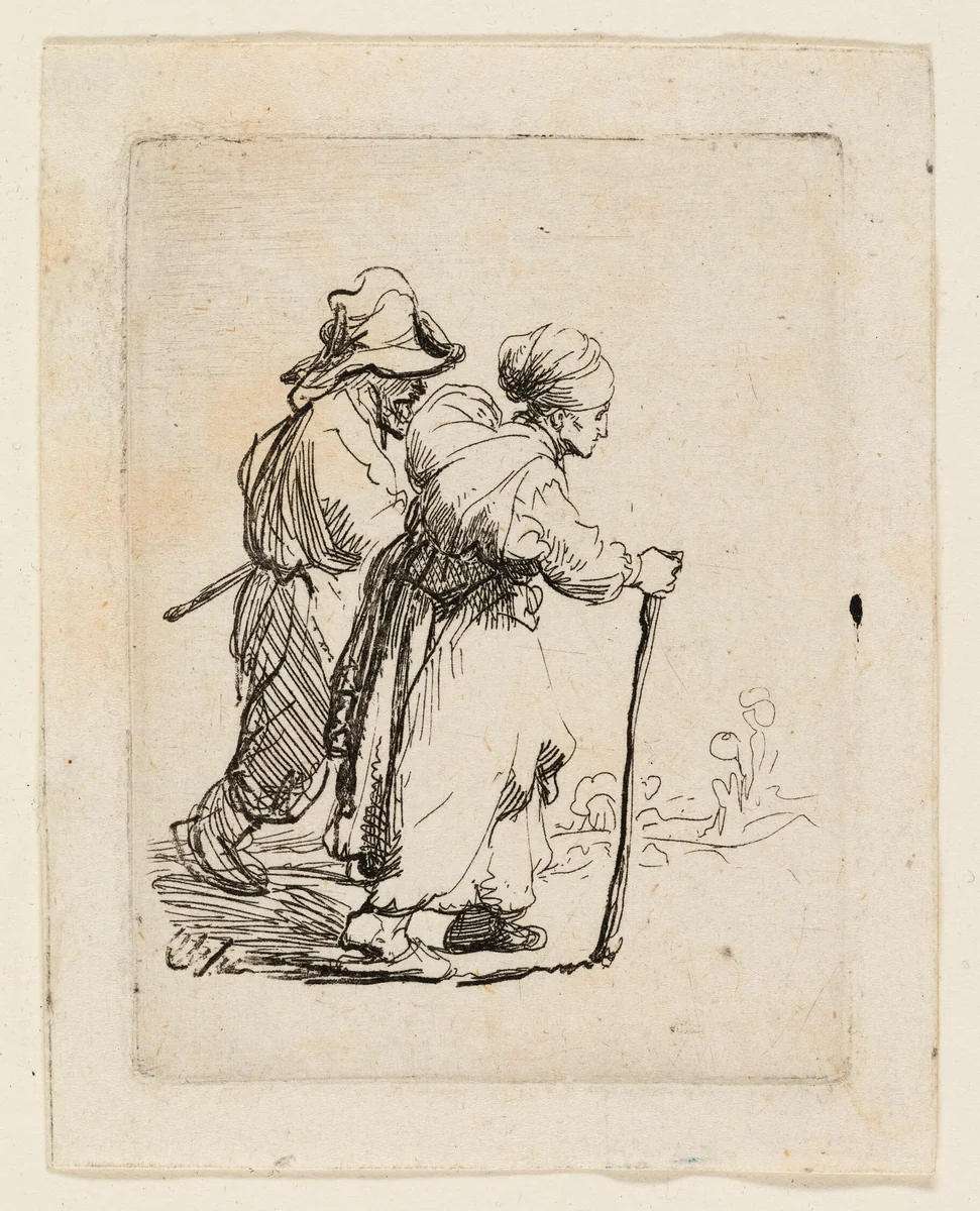 Two Tramps, a Man and a Woman by Rembrandt van Rijn, print, 1629-1639