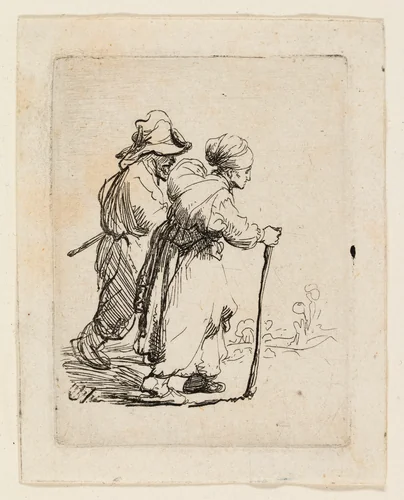 Two Tramps, a Man and a Woman by Rembrandt van Rijn, print, 1629-1639