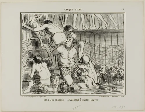 At the Deligny Baths. - The ladder at 4 p.m., plate 33 from Croquis D'été by Honoré-Victorin Daumier, print, 1858