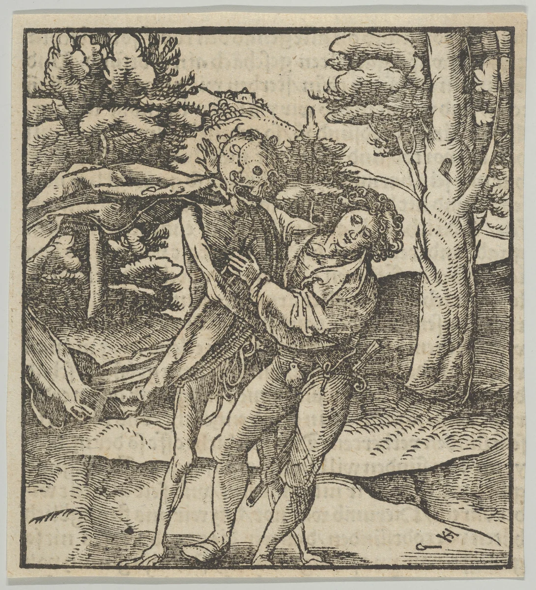 A Young Man Seized by Death, from Hymmelwagen auff dem, wer wol lebt... by Hans Schäufelein, print, 1517