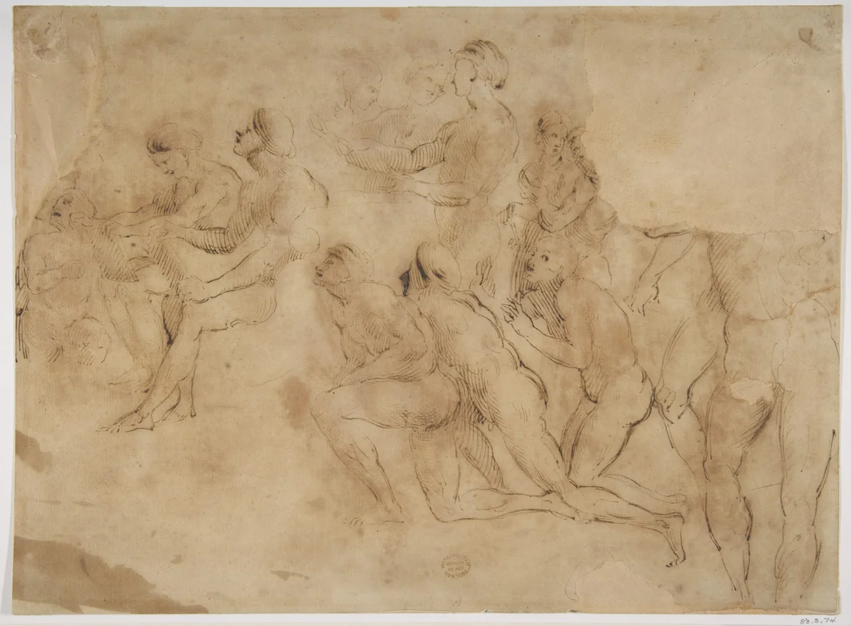 Figure studies (after Raphael's Disputa) by Raphael, drawing, 1500-1600
