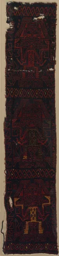 Textile Fragment with Three Frontal Deities and Interlace Pattern by Unknown, textile, -700--400
