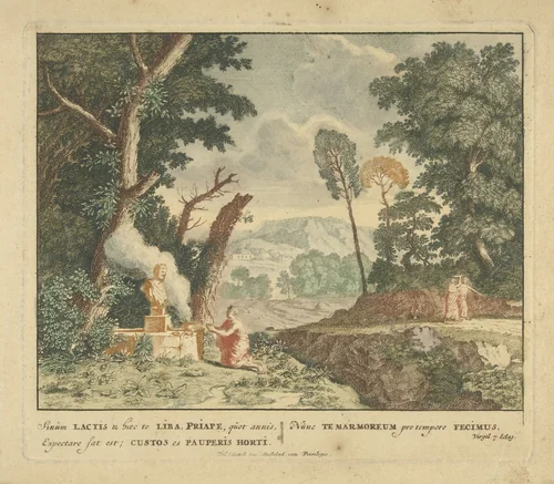 Een vrouw brengt een offer aan Priapus by Jan van Call, print, 1666-1706