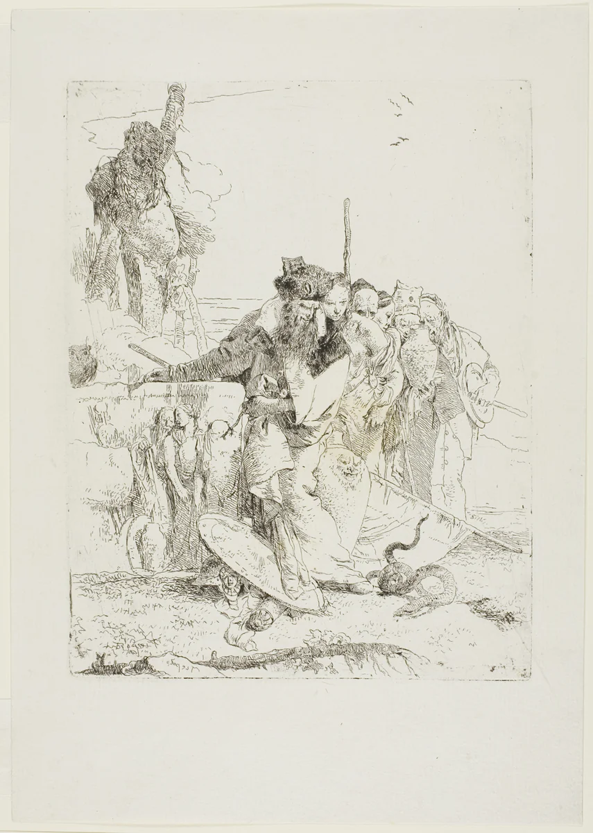 Six People Watching a Snake, from Scherzi by Giovanni Battista Tiepolo, print, 1735-1740