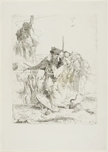 Six People Watching a Snake, from Scherzi by Giovanni Battista Tiepolo, print, 1735-1740