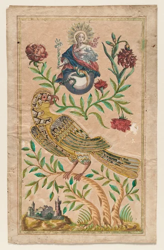 Virgin with a Lily by anonymous, print, 1700-1800