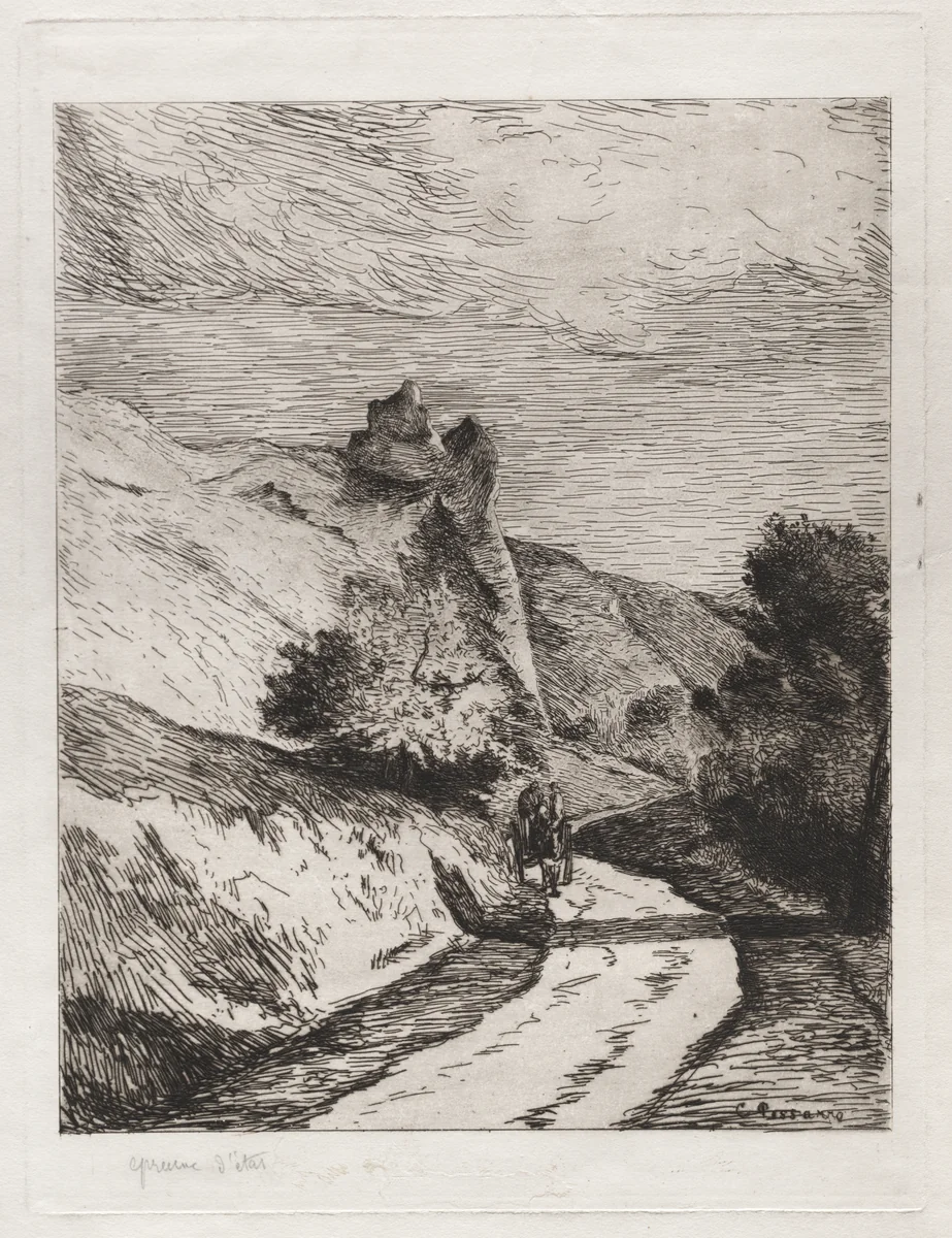 La Roche-Guyon by Camille Pissarro, print, 1866