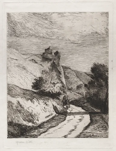 La Roche-Guyon by Camille Pissarro, print, 1866