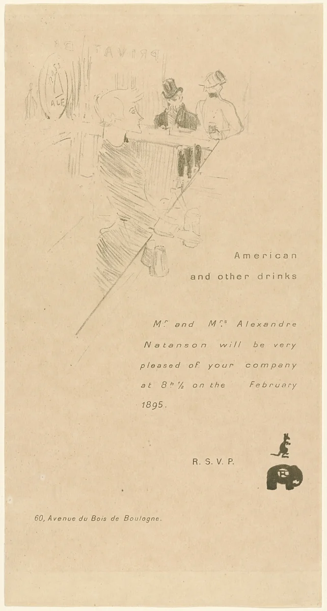 Invitation Card for Alexandre Natanson by Henri de Toulouse-Lautrec, print, 1895