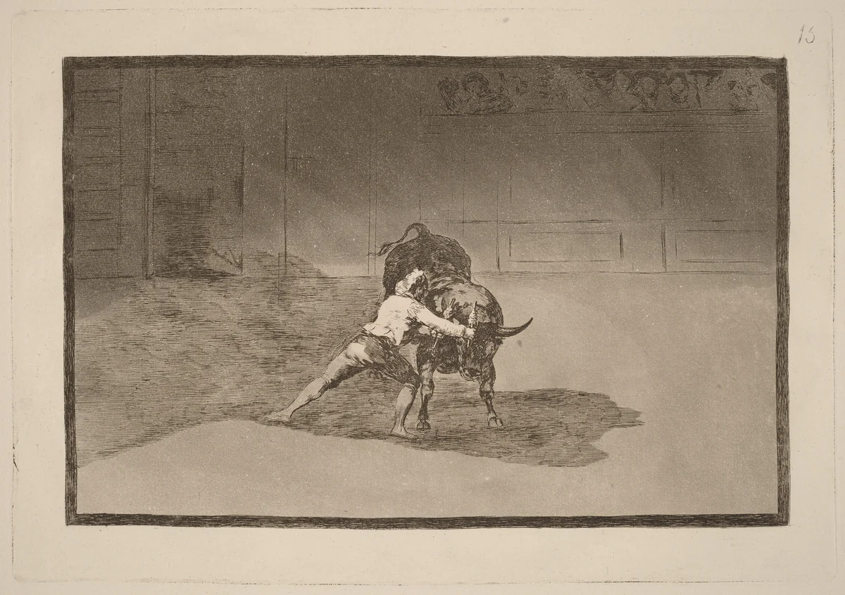 El famoso Martincho poniendo banderillas al quiebro (The Famous Martincho Places the Banderillas Playing the Bull with the Movement of His Body) by Francisco Goya, portfolio, 1816
