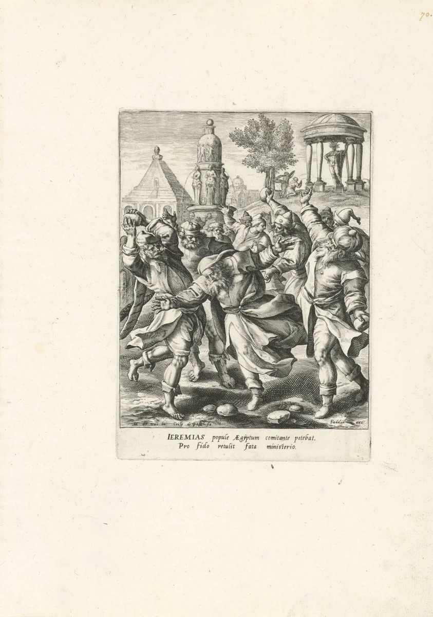 Steniging van Jeremia by Unknown, print, 1591