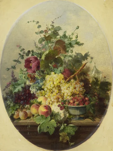 Stilleven met vruchten en bloemen by Louis Martinet, painting, 1850-1853