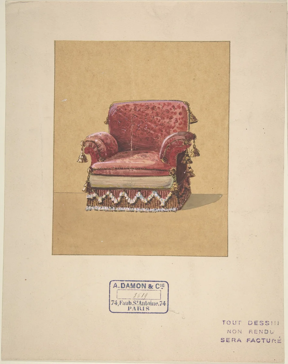 Design for an Armchair by A. Damon et Cie., drawing, 1800-1899