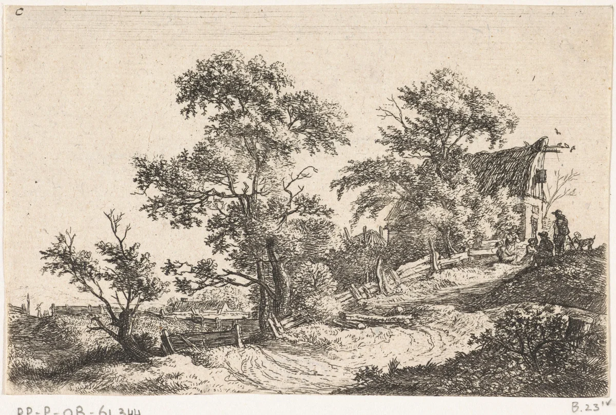 Huis aan een pad op een heuvel by Anthonie Waterloo, print, 1630-1663