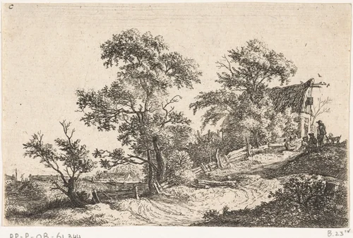 Huis aan een pad op een heuvel by Anthonie Waterloo, print, 1630-1663