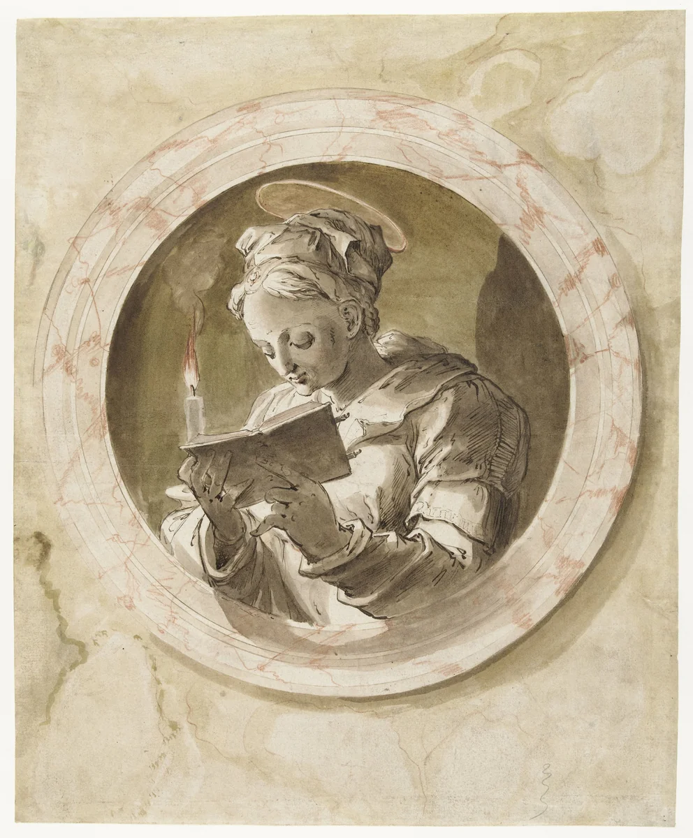 Maria Magdalena of de heilige Agatha by Joos van Winghe, drawing, 1587-1603