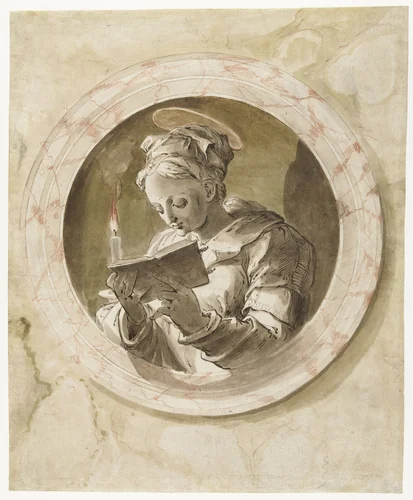 Maria Magdalena of de heilige Agatha by Joos van Winghe, drawing, 1587-1603