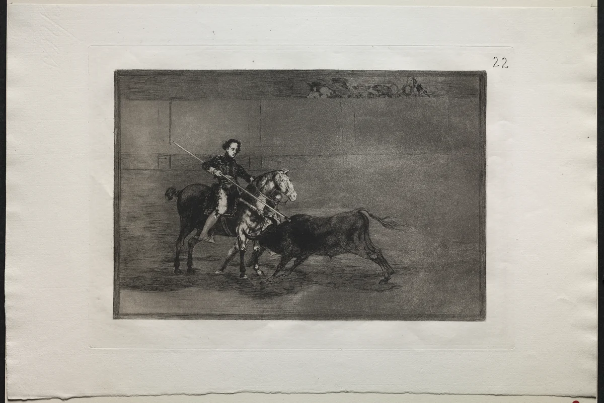 Bullfights: Manly Courage of the Celebrated Pajuelera in (the Ring) at Saragosa by Francisco de Goya, print, 1816-1876