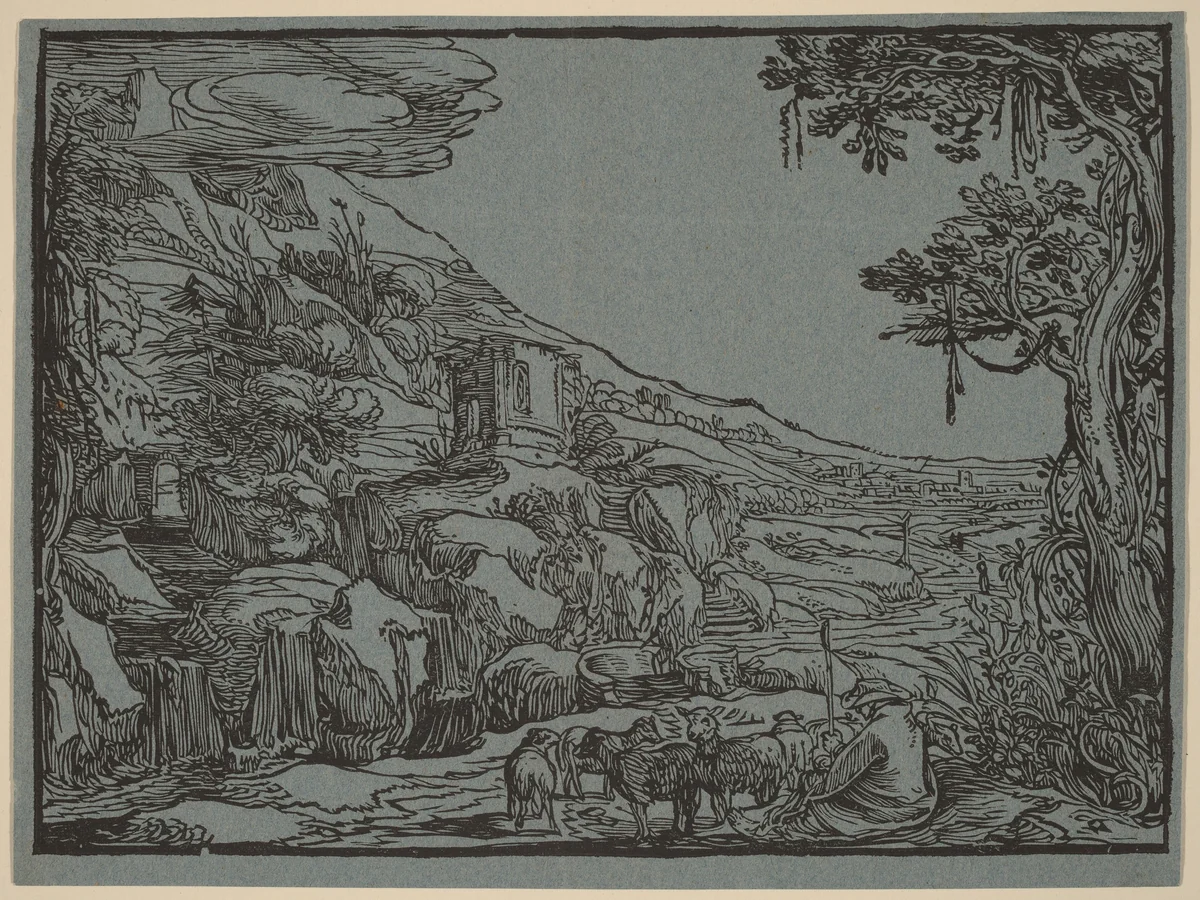 Arcadian Landscape by Hendrick Goltzius, print, 1612-1615