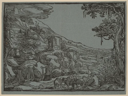 Arcadian Landscape by Hendrick Goltzius, print, 1612-1615