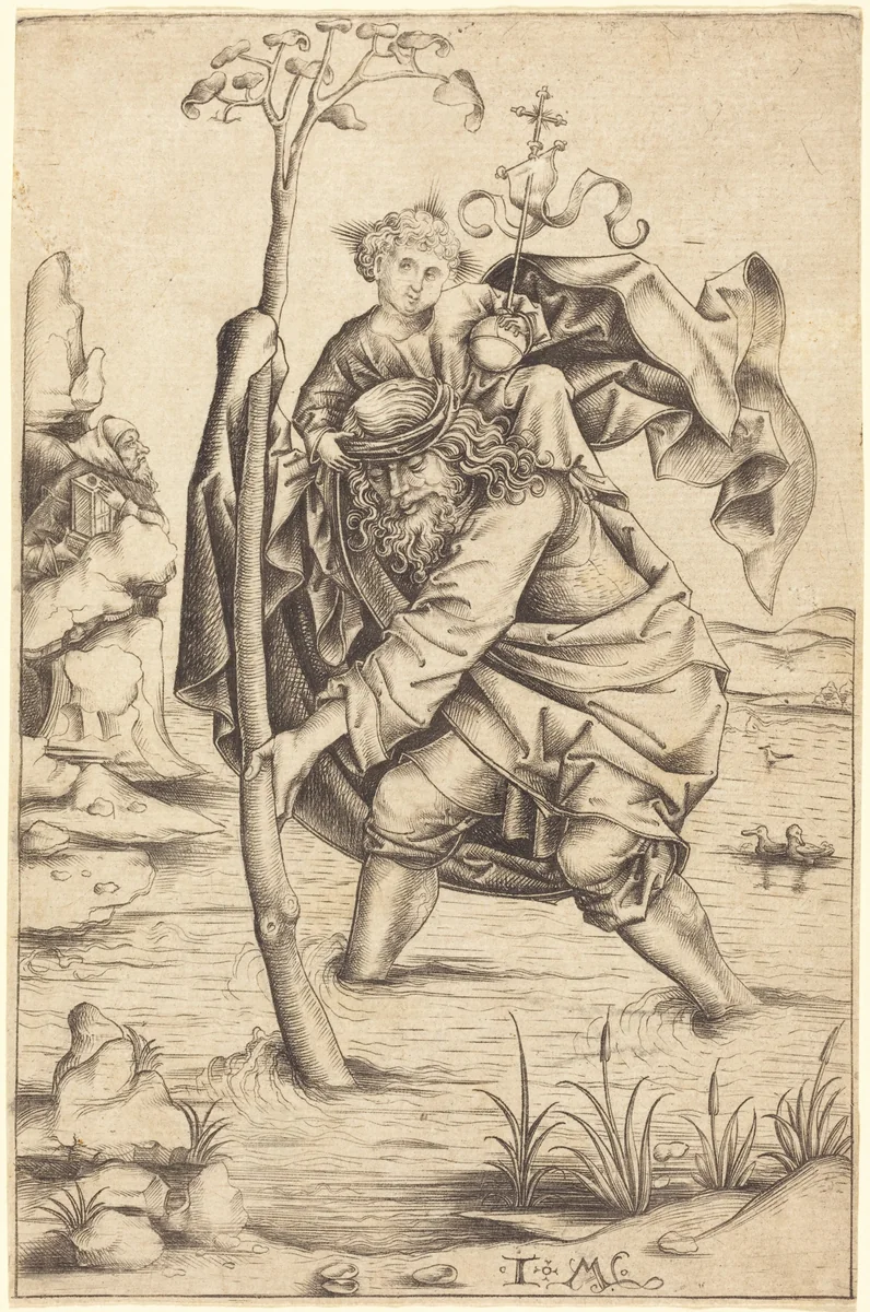 Saint Christopher by Israhel van Meckenem, print, 1480-1490