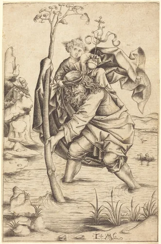 Saint Christopher by Israhel van Meckenem, print, 1480-1490