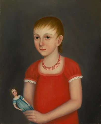 Little Girl with Doll by American 19th Century, painting, 1800-1820