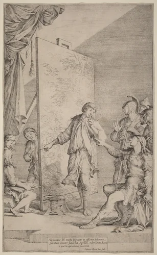 Alexander in the Studio of Apelles by Salvator Rosa, print, 1662
