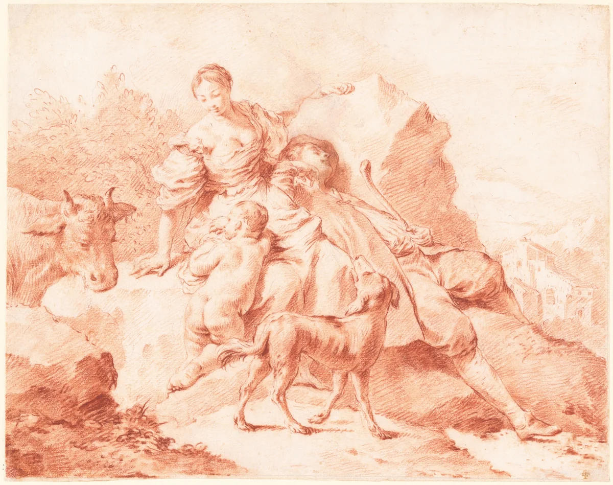A Shepherd Family Resting by Giovanni Battista Piazzetta, drawing, 1740-1750