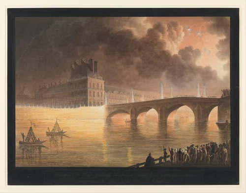 Fête pour la Paix Générale donnée à Paris le 18 Brumaire. Pont Royal by Francesco Piranesi, print, 1801-1802