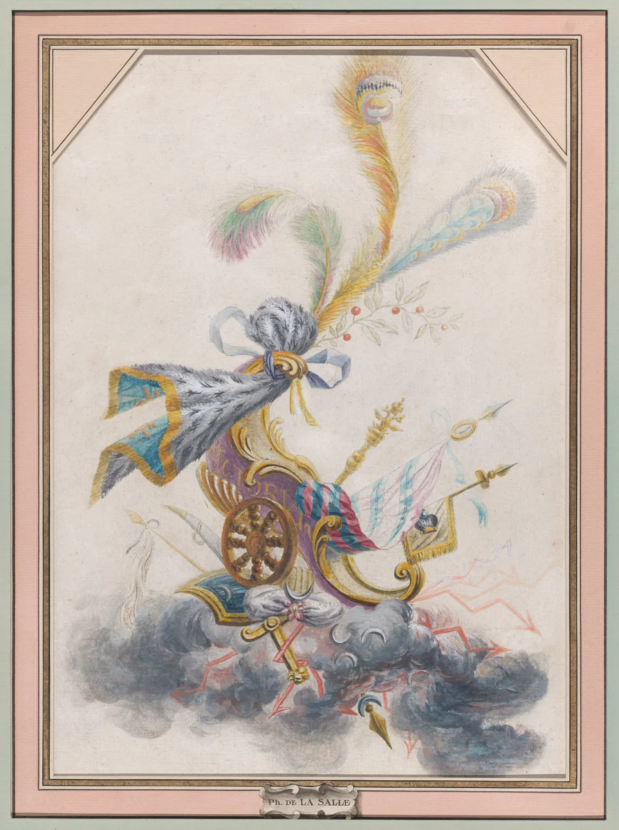 Design for a Lampas Silk with a Triumphal Chariot on a Cloud by Philippe de Lasalle, drawing, 1765-1780