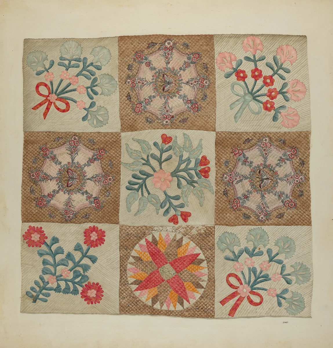 Applique and Patchwork Quilt by A. Zimet, index of american design, 1939