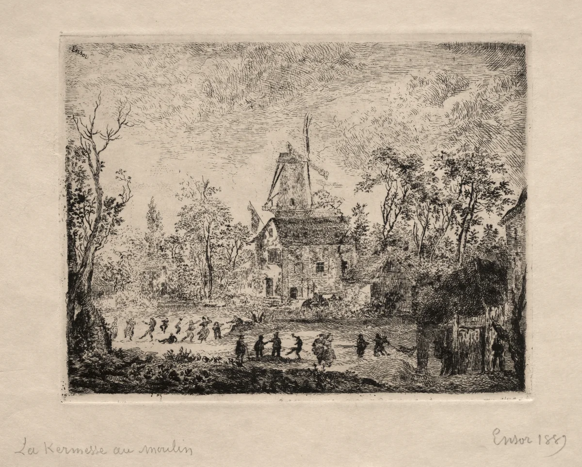 Village Fair at the Windmill by James Ensor, print, 1889
