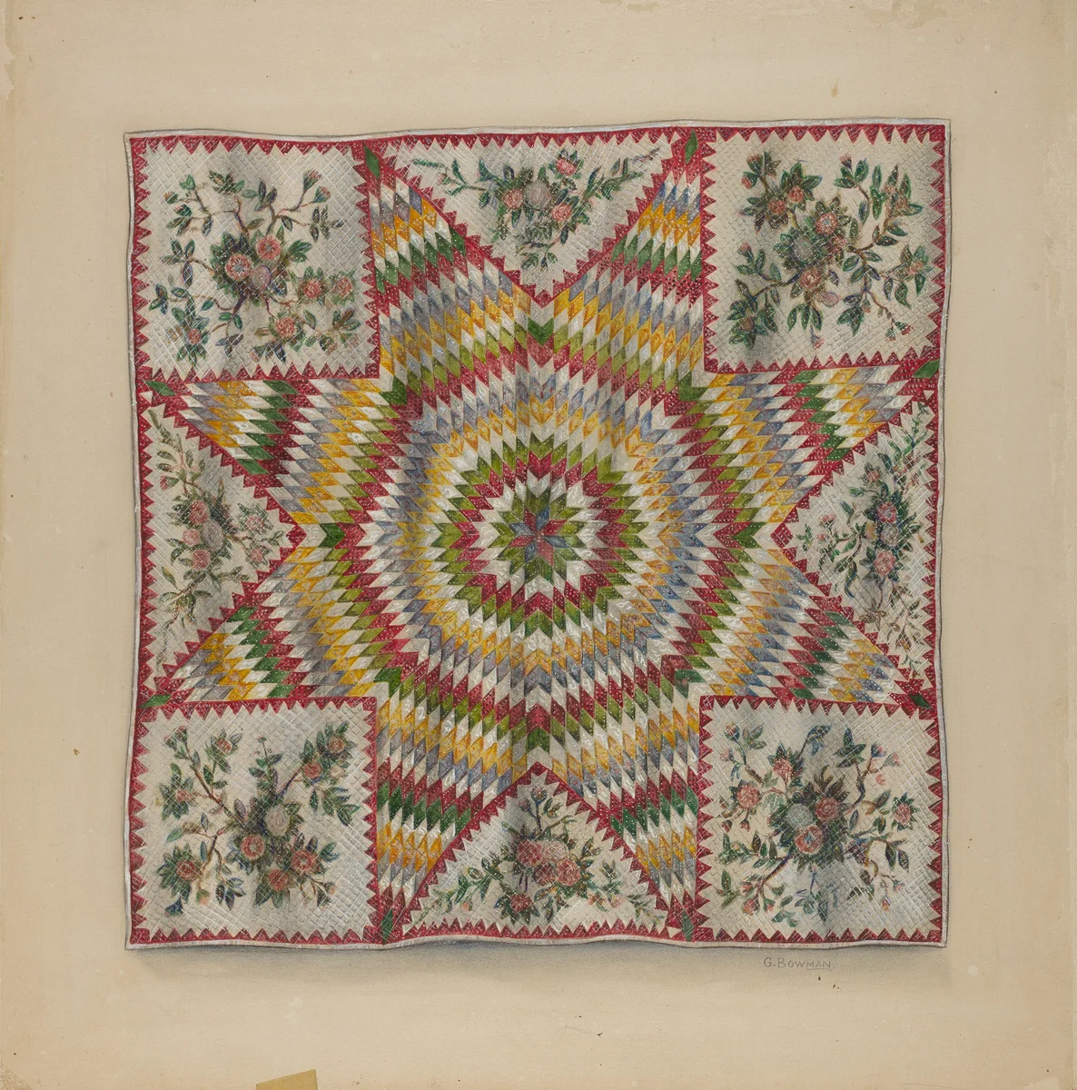 Quilt (Star of Bethlehem) by Charles Bowman, index of american design, 1935-1942