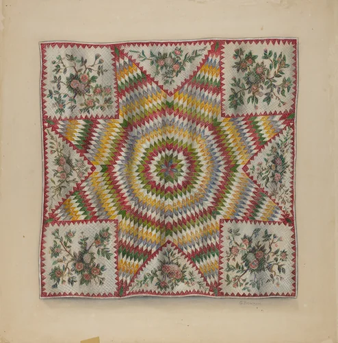Quilt (Star of Bethlehem) by Charles Bowman, index of american design, 1935-1942