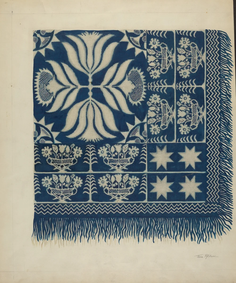 Woven Coverlet by Theodore Pfitzer, index of american design, 1937