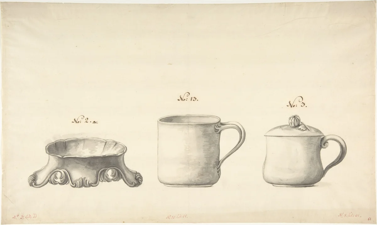 Design for a Salt Celler and Two Cups by anonymous, drawing, 1765-1795