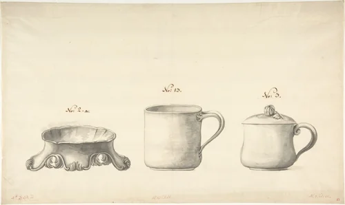 Design for a Salt Celler and Two Cups by anonymous, drawing, 1765-1795
