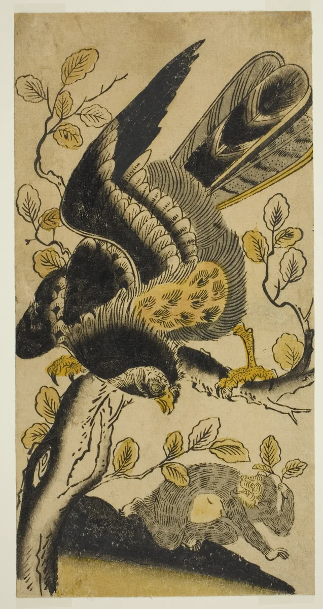 Eagle and Monkey by Nishimura Shigenaga, print, 1720-1730
