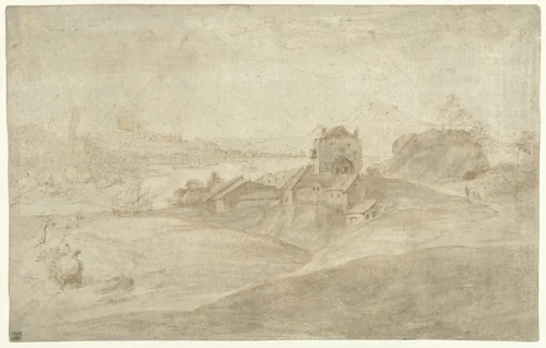Kustlandschap met landhuis by anonymous, drawing, 1570-1610