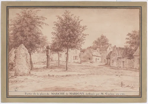 The Marketplace in the Village of Marigny (Partie de la place du marché de Marigny) by Charles Nicolas Cochin II, drawing, 1761